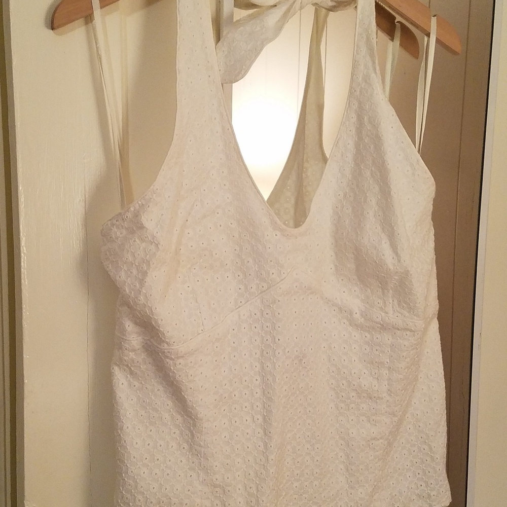 Ann Taylor white halter lace picot top